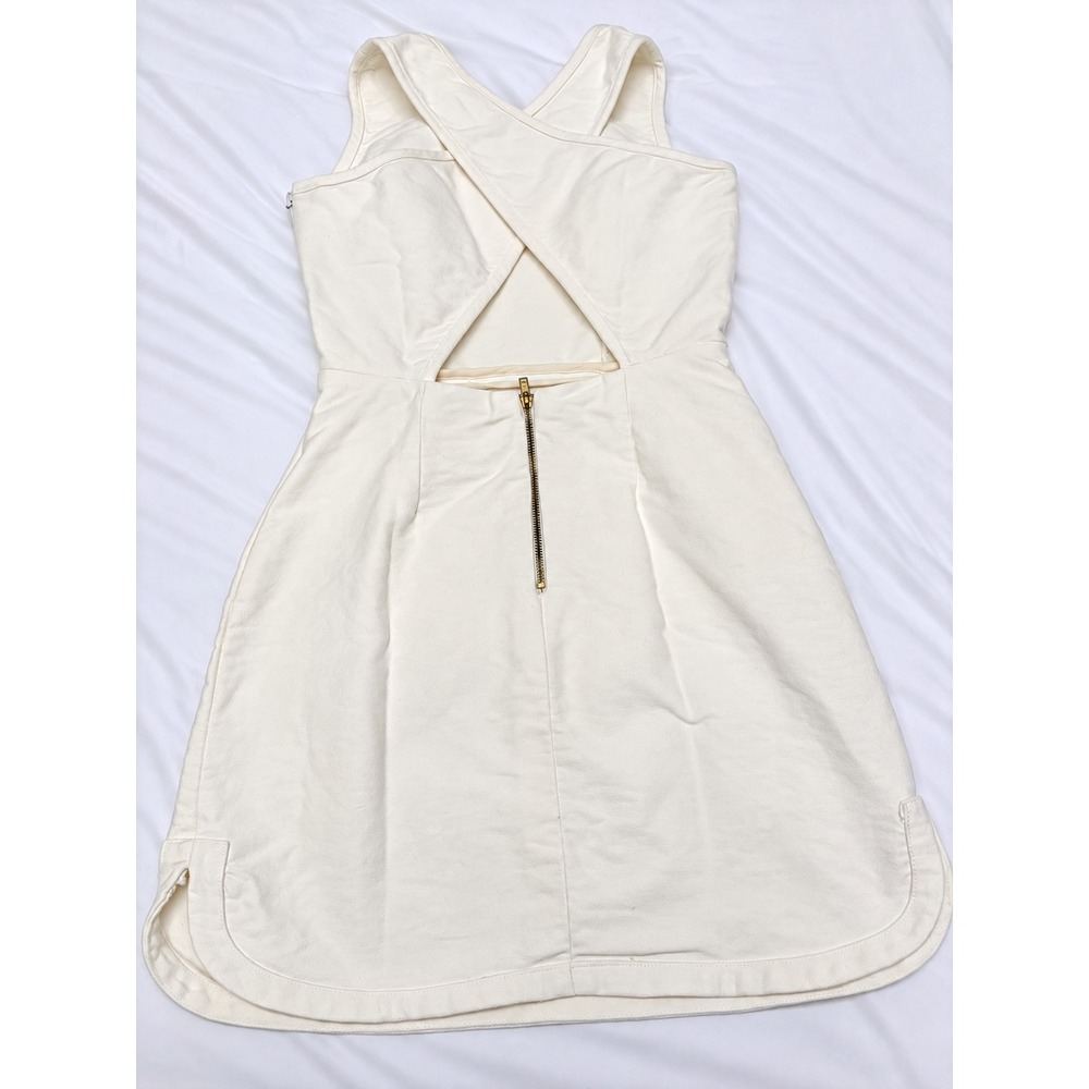 A.L.C. White Denim Crisscross Open Back Mini Dress Sleeveless Sz 4 - Picture 4 of 11
